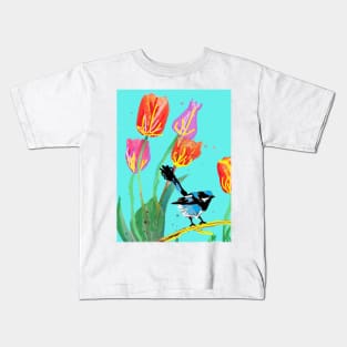 Abstract Blue Wren Watercolor Painting Kids T-Shirt
